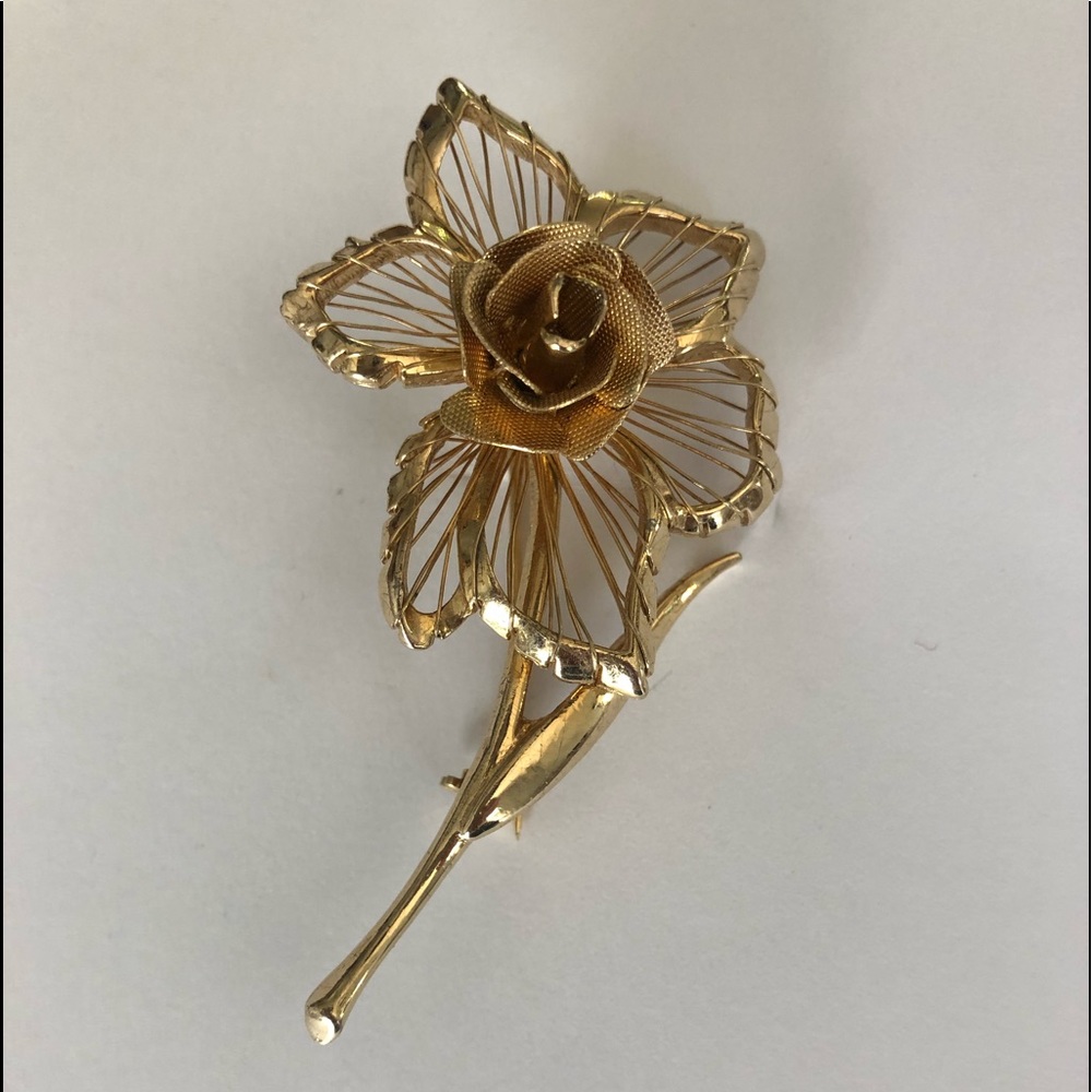 Vintage Brooks Gold Rose Flower Pin Brooch 2.25"